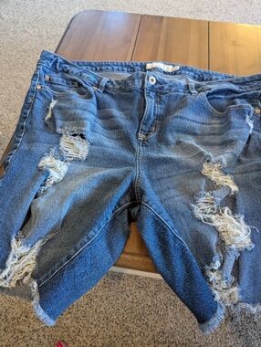 torrid Distressed Dark Blue Boyfriend Jeans Shorts